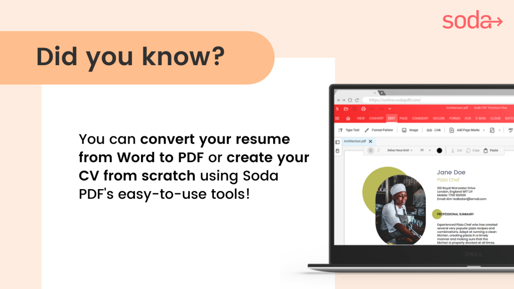 Convert resume from Word to PDF - Create a resume - Soda PDF