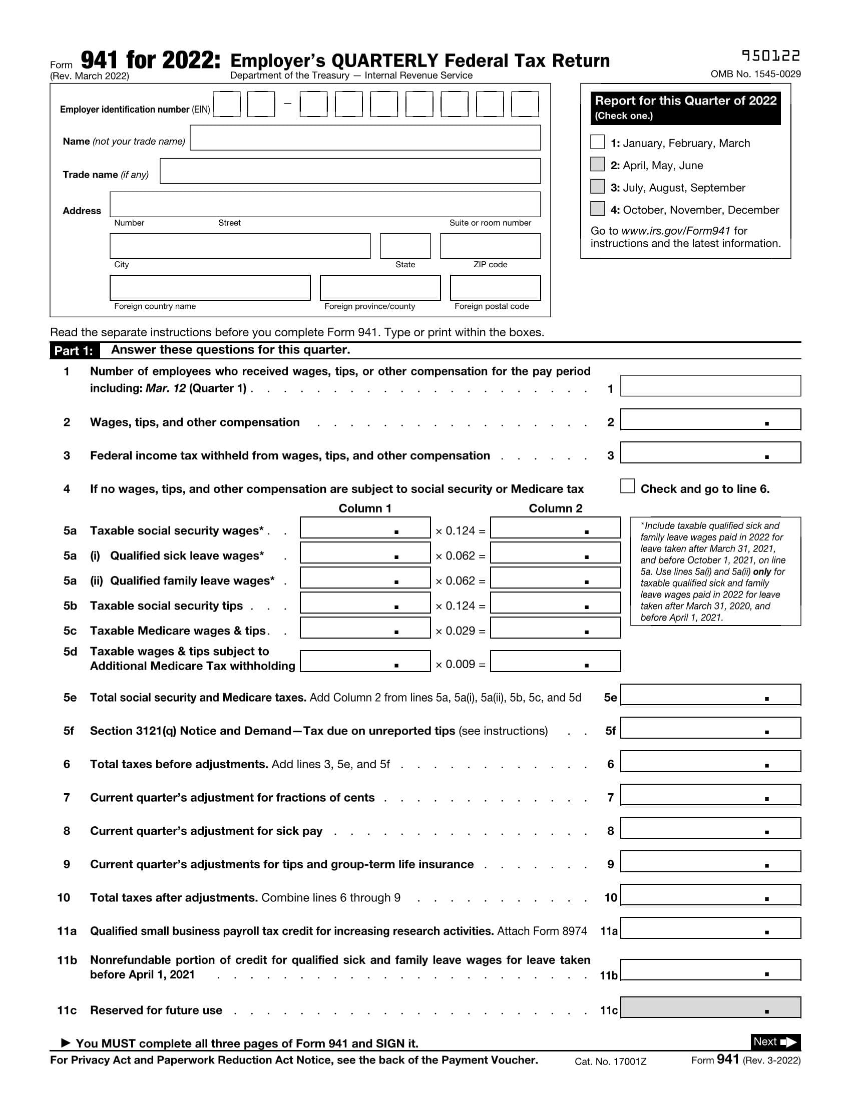 941-form-internal-revenue-service-fillable-form